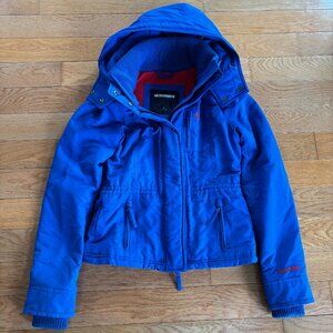 Abercrombie and Fitch Jacket Womens S Fleece Hooded Logo Blue Red Parka‎ Coat